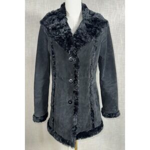 Vintage‎ Y2K Wilsons Leather Maxima Coat Women's Small S Suede Faux Fur Black